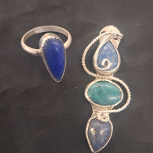 Sodalite, Chrysocoll, and Lapis pendant 