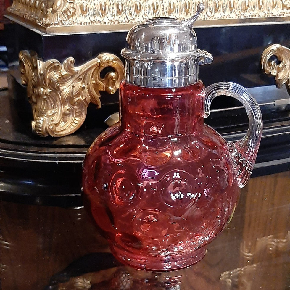 Cranberry Glass Thumbprint Jug With Silver Plate Top