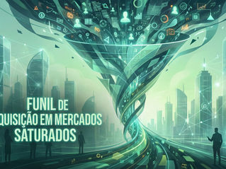 Ilustração abstrata sobre funil de aquisição em mercados saturados.