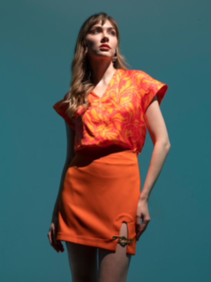 Orange Mini Skirt with Gold Detail