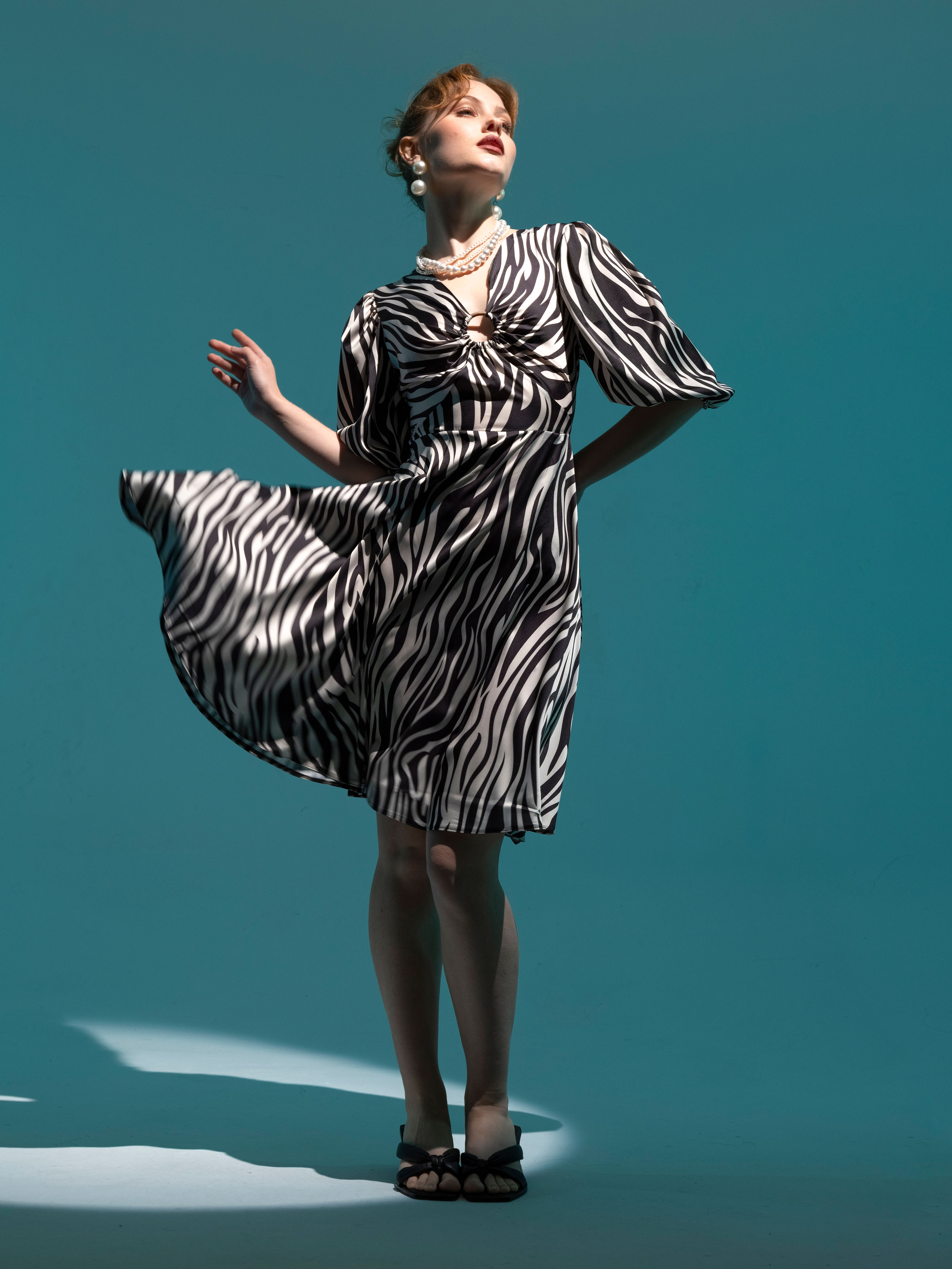 Print Summer Dress with Wooden Detail