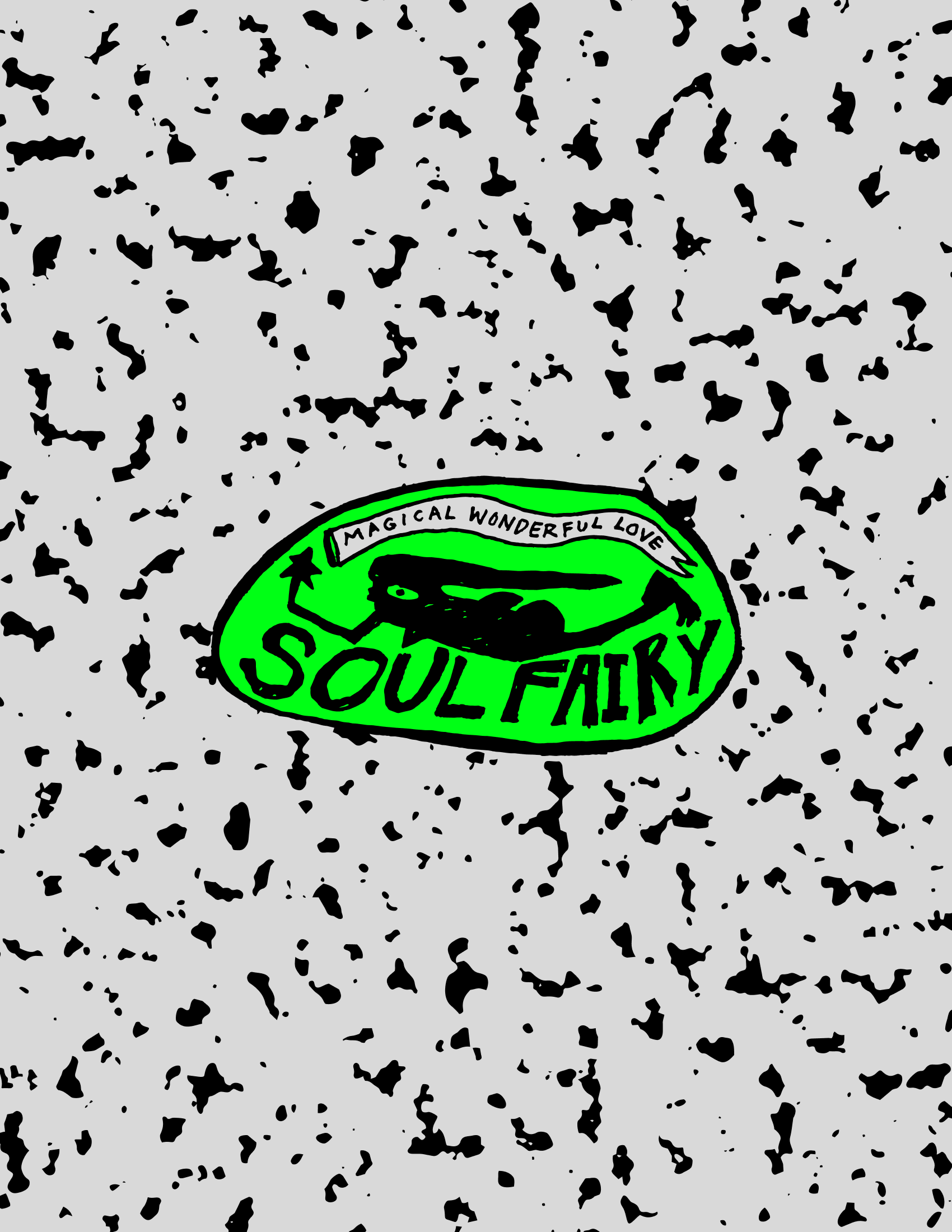 GIF changing through three colors, graphic with fairy illustration and text "Magical wonderful love. Soul Fairy."