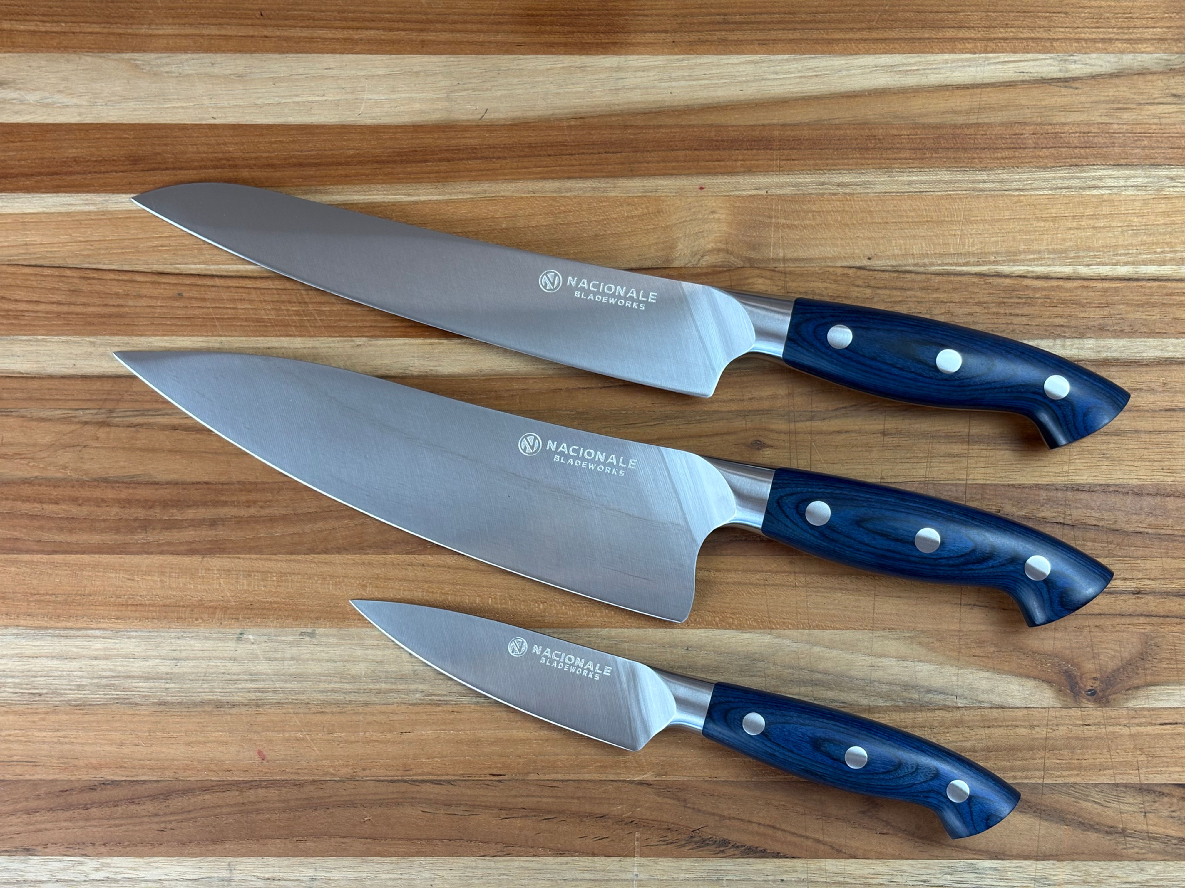 Nacionale 3-piece Set. Full Tang Chef’s Knife / Slicer / Pairing Knife