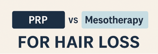 PRP vs Mesotherapy title graphic for hair loss comparison blog at Pureté Medical Spa in Etobicoke