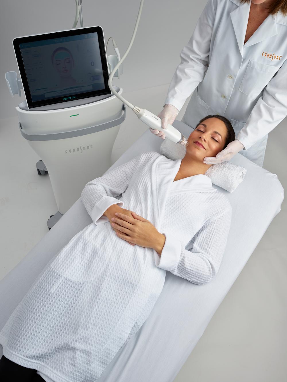 RF microneedling treatment technology used for collagen stimulation and skin tightening