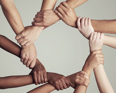 different background people holding their hands