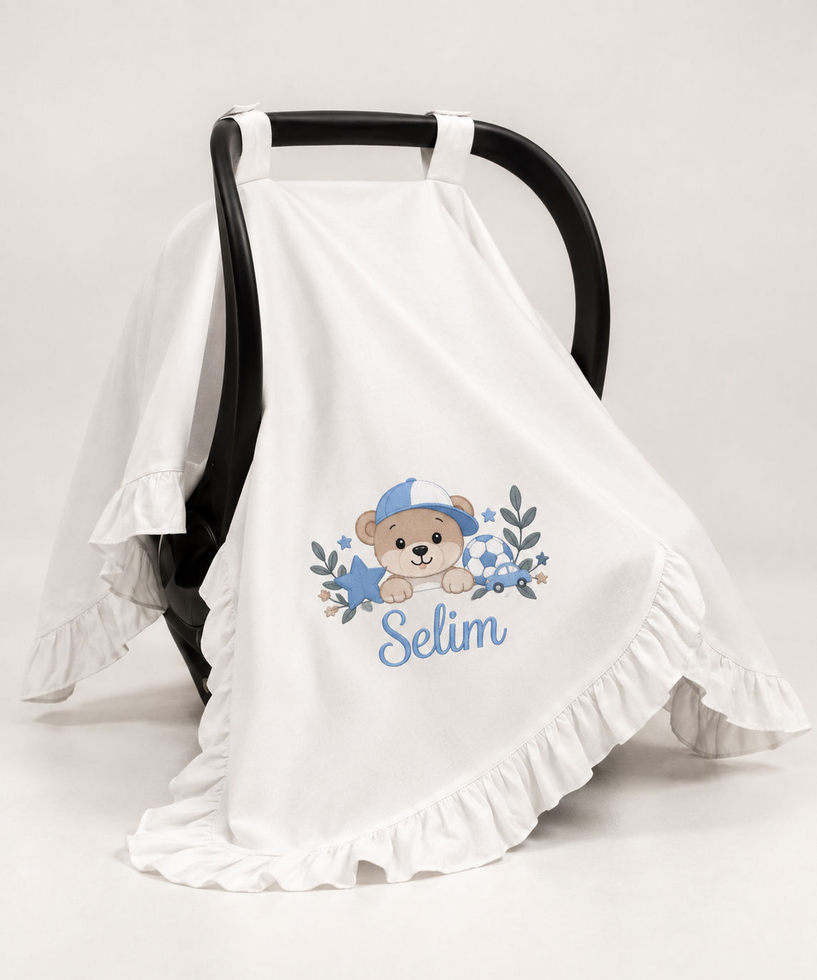 Gepersonaliseerde Maxi-Cosi hoes met ruches, (Design+Naam