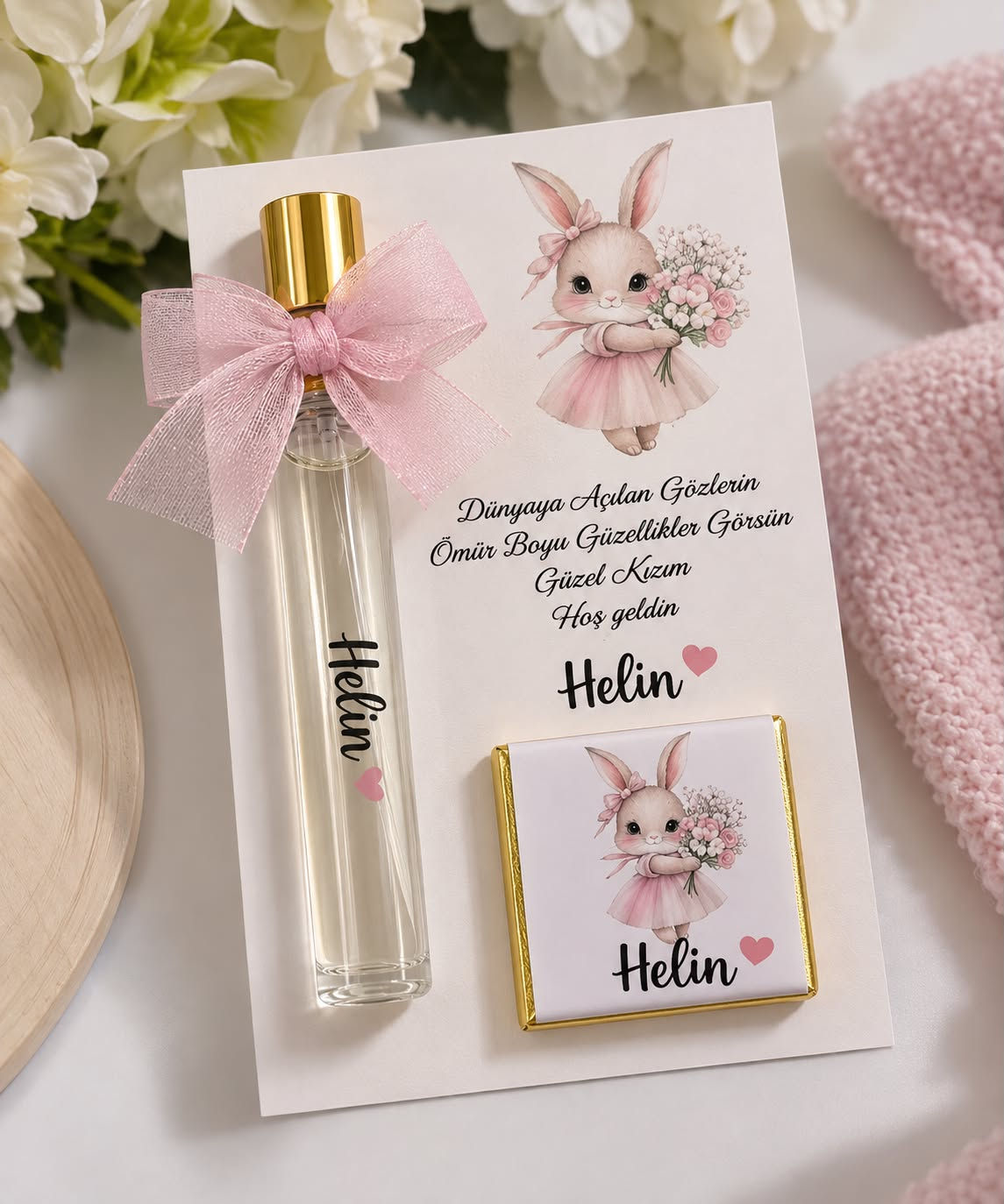 Gepersonaliseerd Geboorte Set met Parfumflesje en Chocolade
