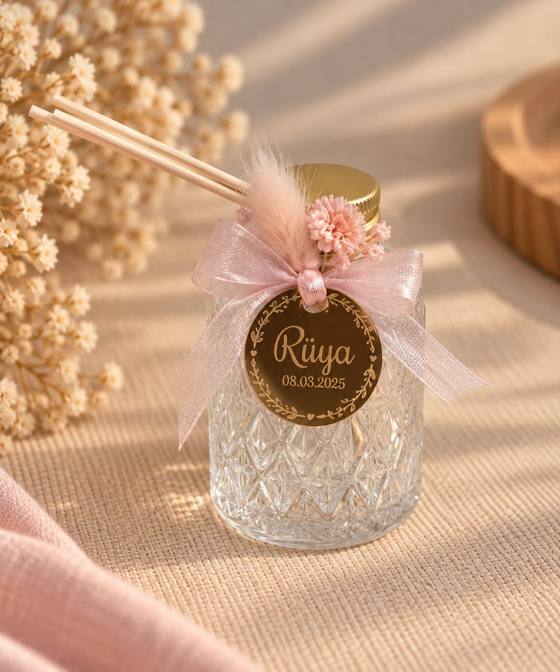 Luxe Gepersonaliseerde Geurstokjes/Diffuser met Naam & Droogbloemen