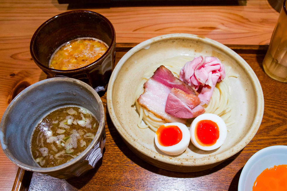 Garlic & Shrimp sample bowls for Aidaya Tsukemen in Ueno