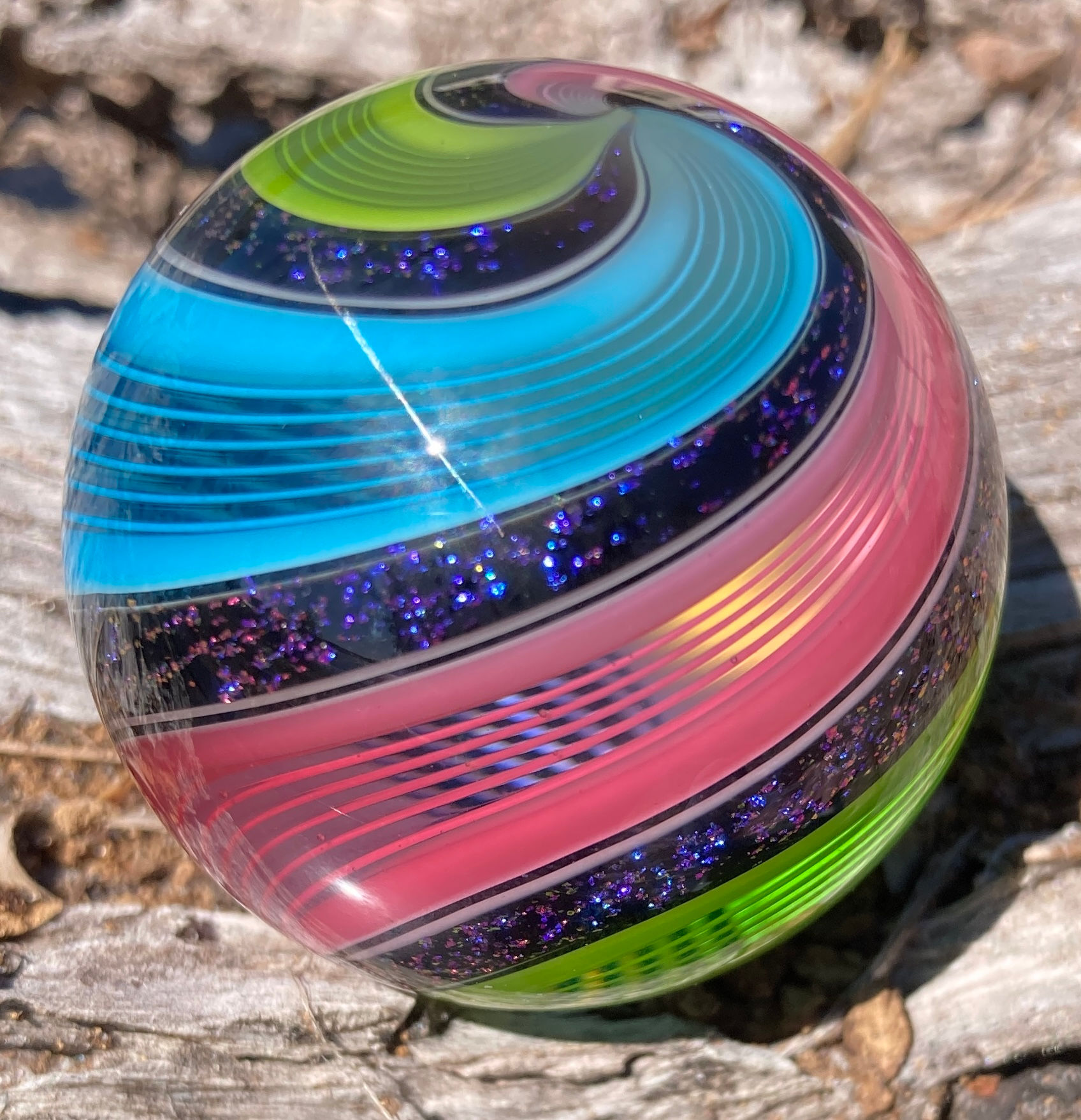 Hot House Glass 1.5” Dichroic Pinstripe Marble