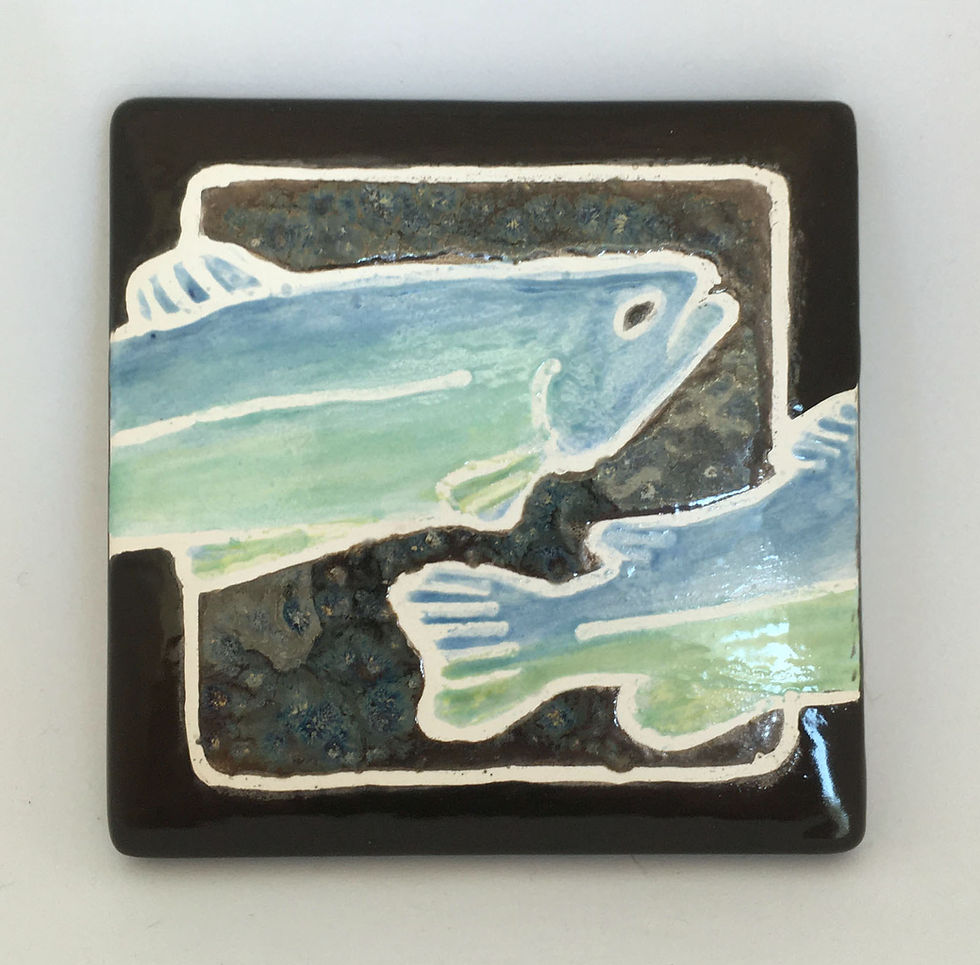 Thumbnail: 100 Horses ceramic salmon box: top view