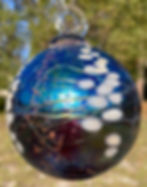 Vines Art Glass blossom ornament in cobalt