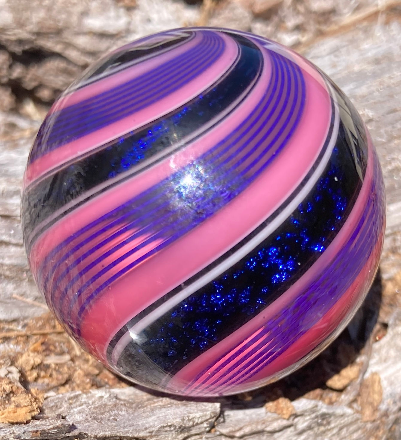Hot House Glass 1.375” Pinstripe Dichroic Twist Marble