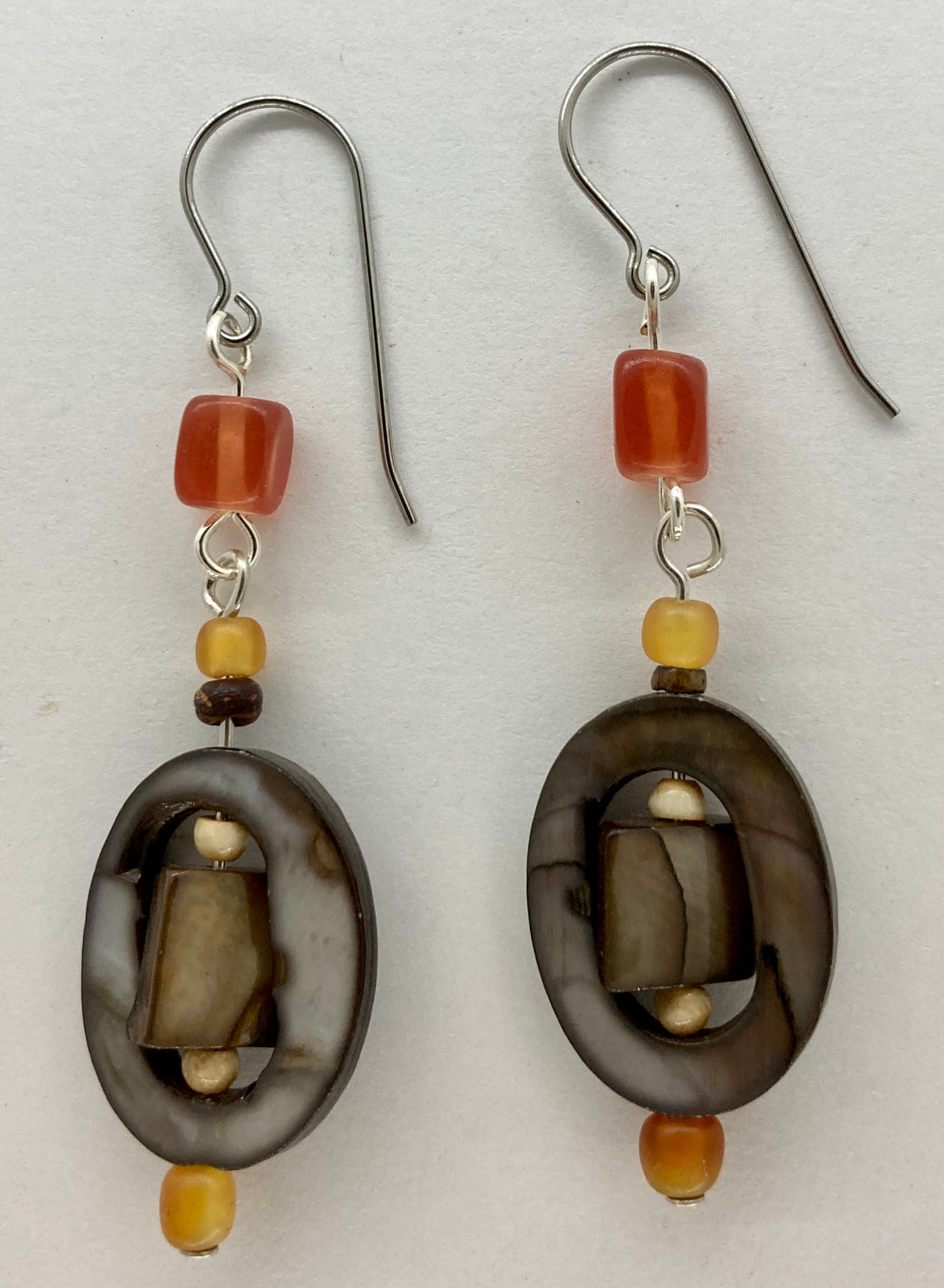 Galloway earrings with horn and shell beads