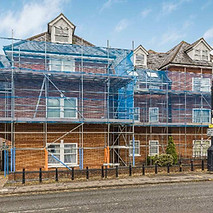 Scaffolding around a block of flats