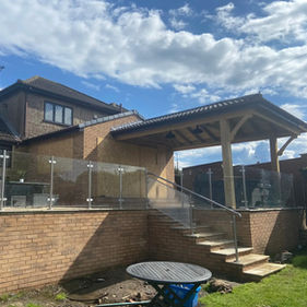 new patio area and steps in a garden