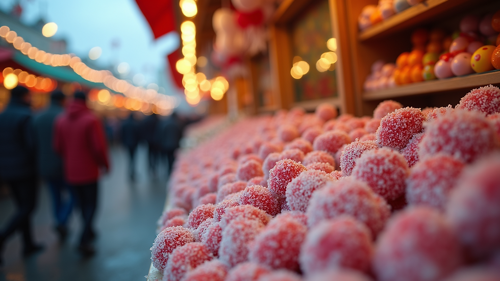 High angle view of candy festival stalls