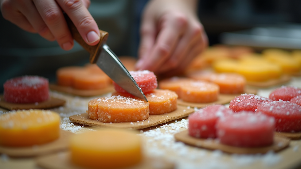 Close-up of artisan candy being made
