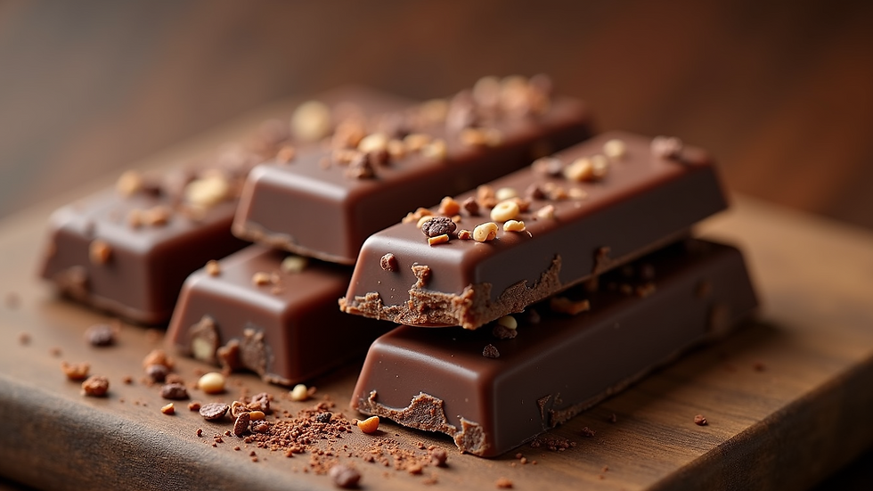 High angle view of gourmet chocolate bars with unusual flavors