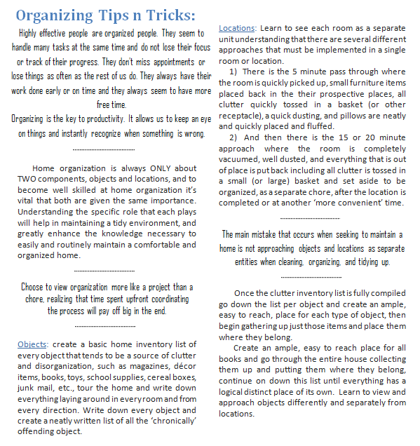 Organizing Tips n Tricks
