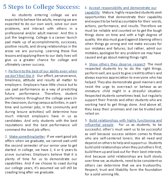 5 Steps to College Success