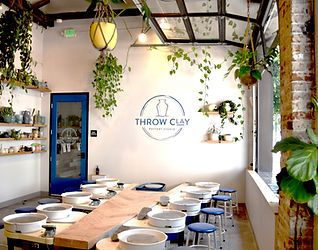 Our beautiful Throw Clay LA classroom with 8 potter's wheels.