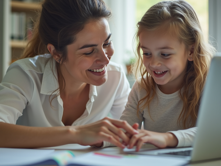 Mother and daughter participating in teletherapy for speech