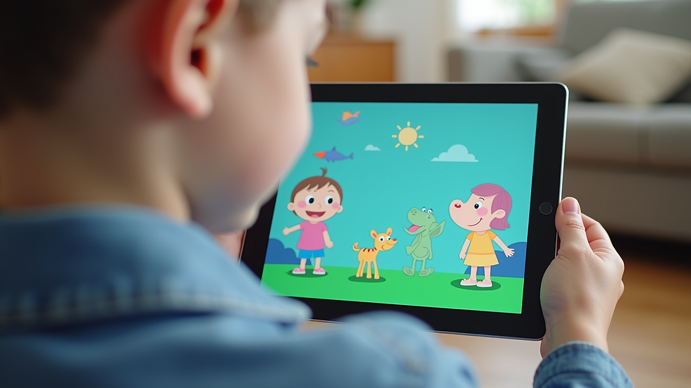 Close-up view of a tablet screen showing an interactive speech therapy game