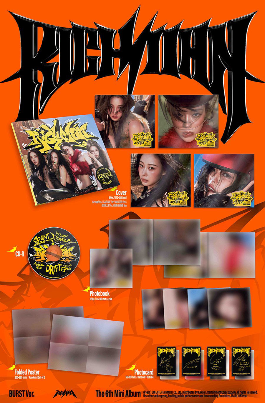 Contenu de l'album AESPA – Rich Man (BURST Ver.) avec CD et photos.