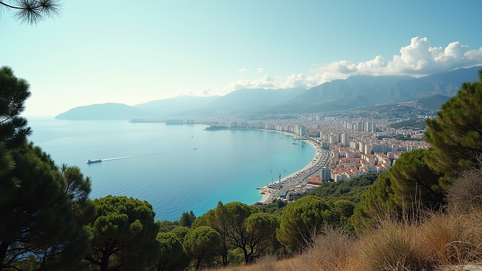 Vue panoramique de Cannes avec la mer et les montagnes en arrière-plan