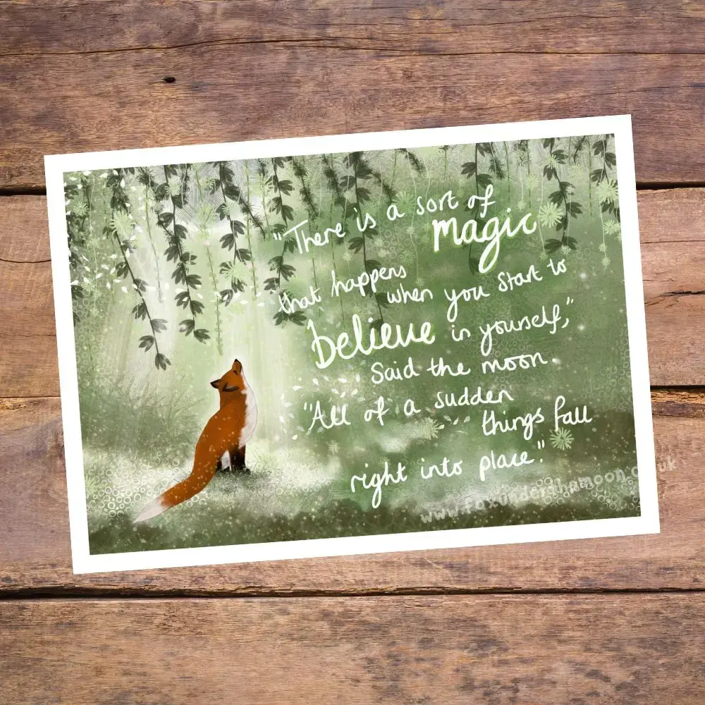 A4 Art Print "Believe" - Fox Under the Moon