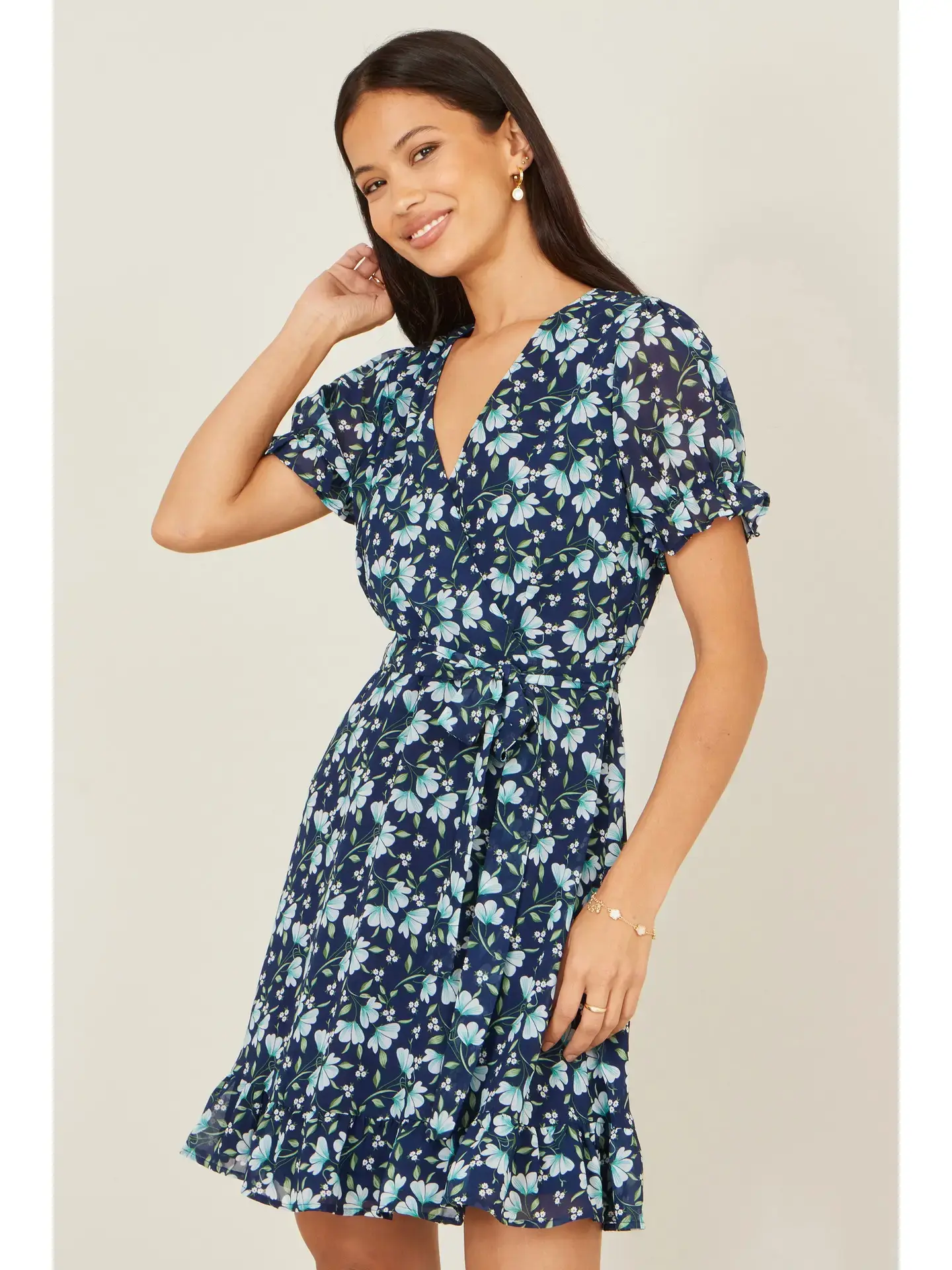 Yumi Blue Floral Skater Dress - Size 12