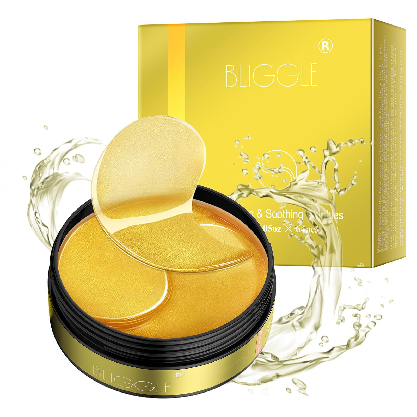 BLIGGLE Under Eye patches (64 pcs)-24K Gold Eye Mask with Hyaluronic Acid Coolin