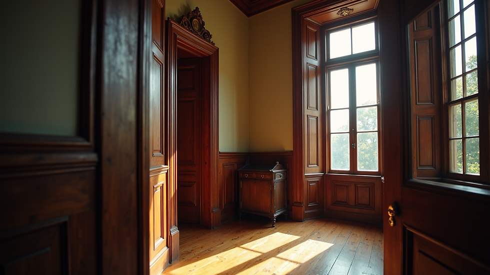 Eye-level view of a beautifully restored Victorian home with intricate woodwork