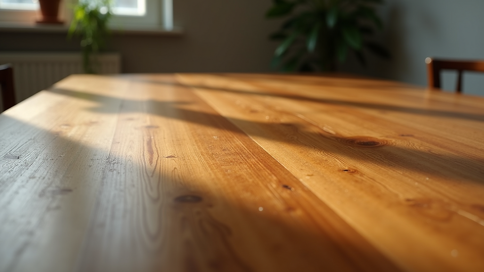 Close-up view of a beautifully refinished wooden table