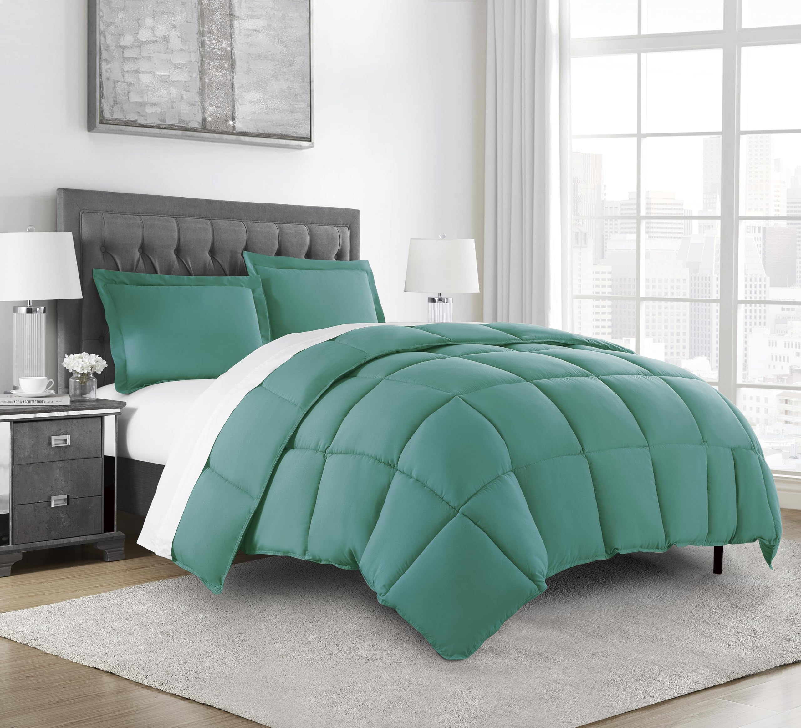 Chezmoi Collection Granite Green Down Alternative Comforter Oversized Queen - 3-