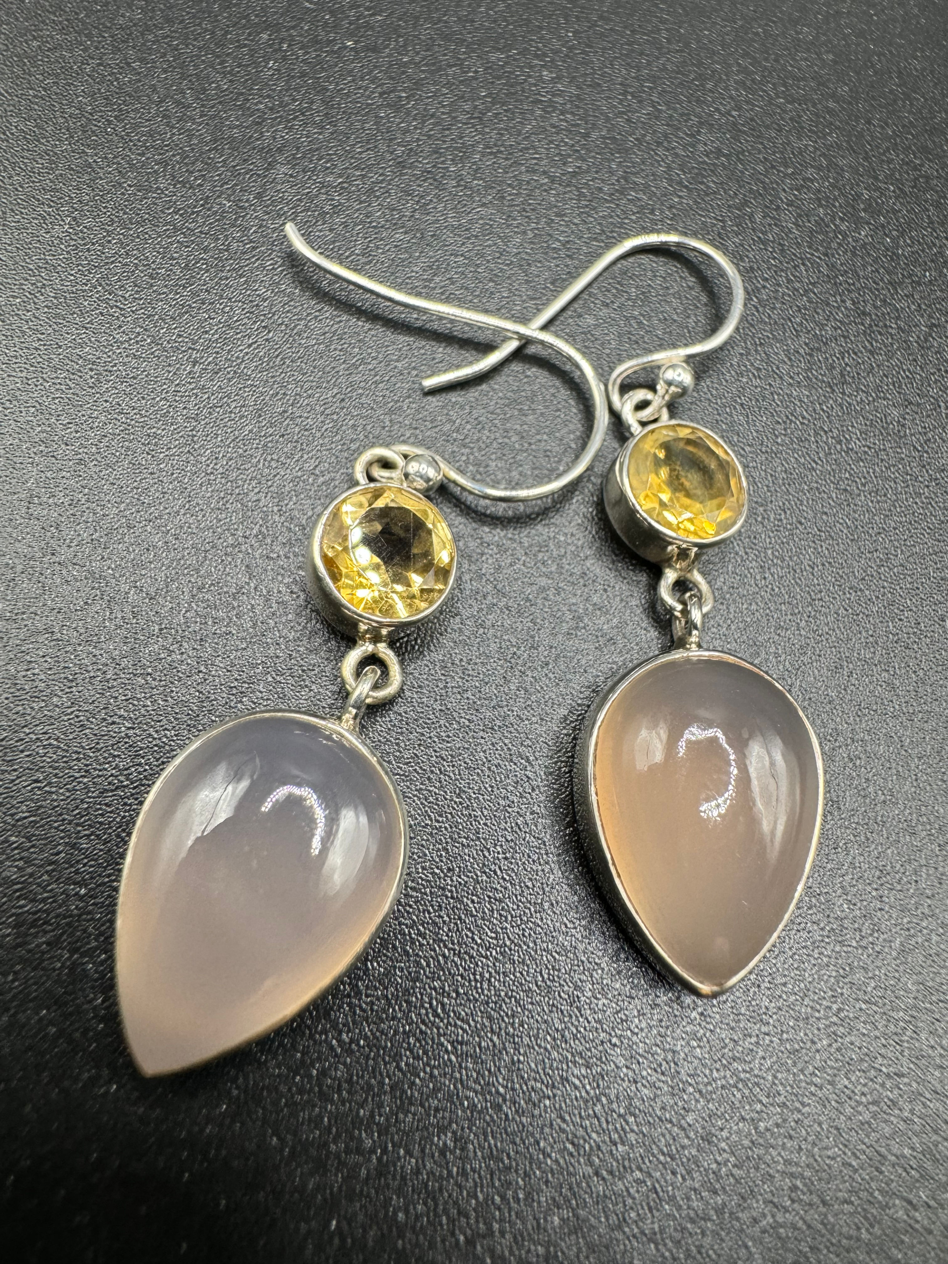 Natural Citrine & Rose Quartz Earrings