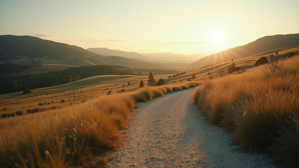 Eye-level view of a serene landscape with a winding path