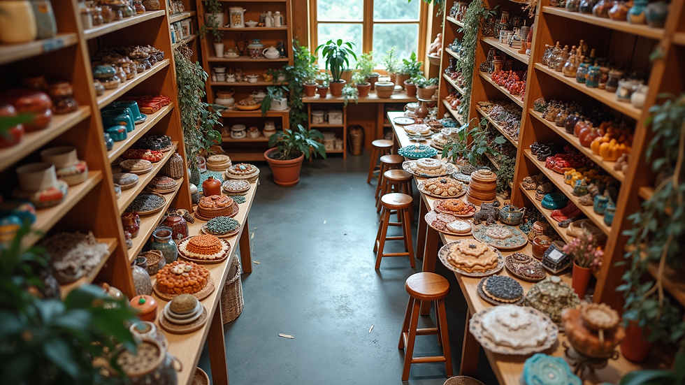 High angle view of a thriving online shop filled with colorful handmade products