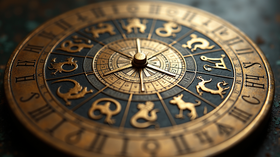Eye-level view of zodiac wheel showing all twelve signs