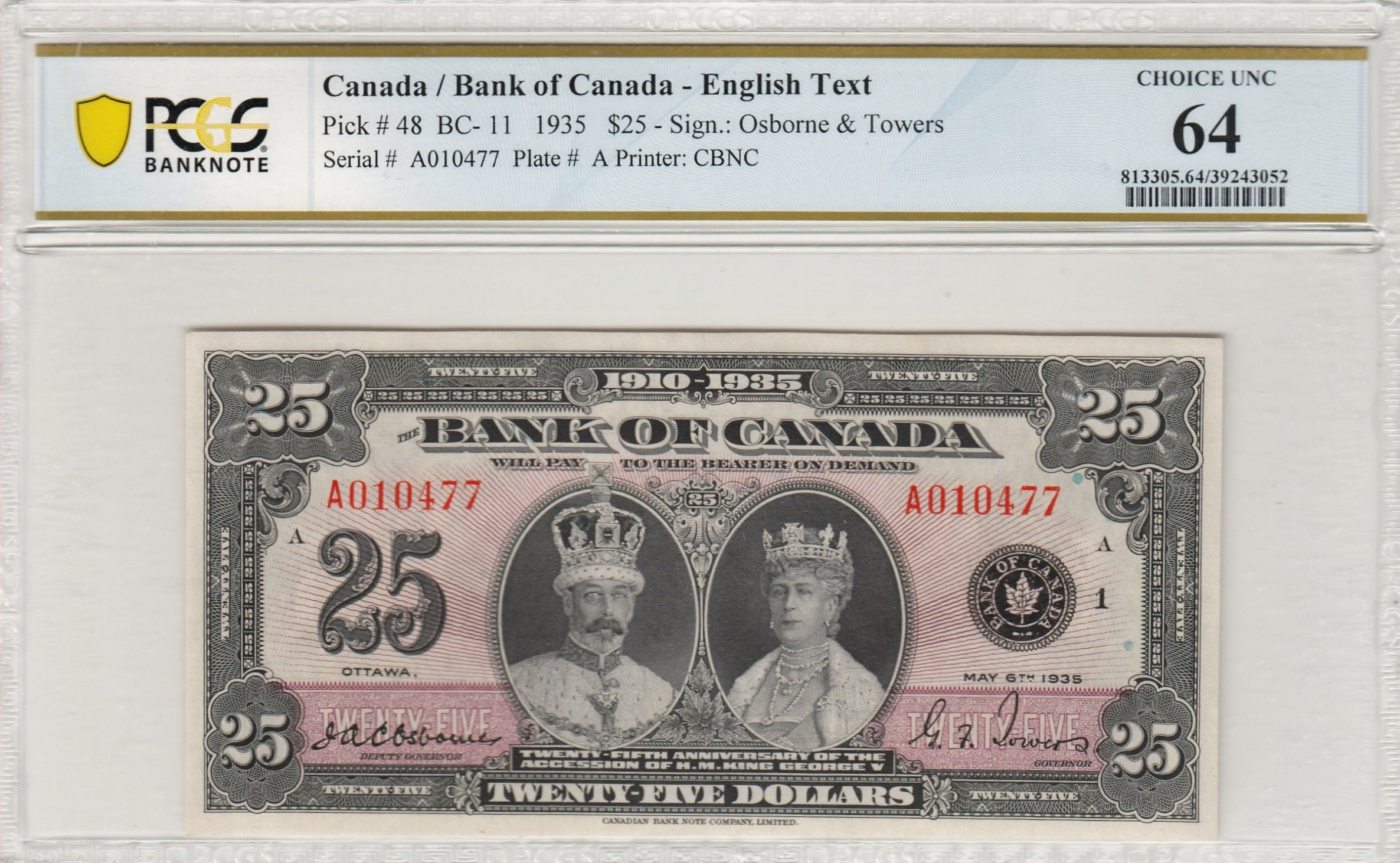 Bank of Canada BC-11 1935 $25 CHUNC64 PCGS