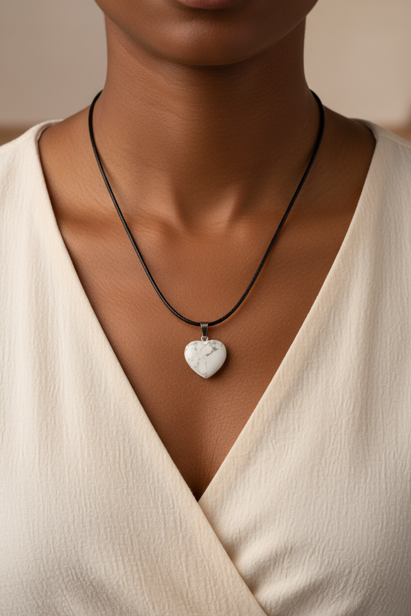 Miniature : Collier Cœur en Pierre de Lune – Cordon noir ciré | 17 pouces porte collier avec pierre femme 