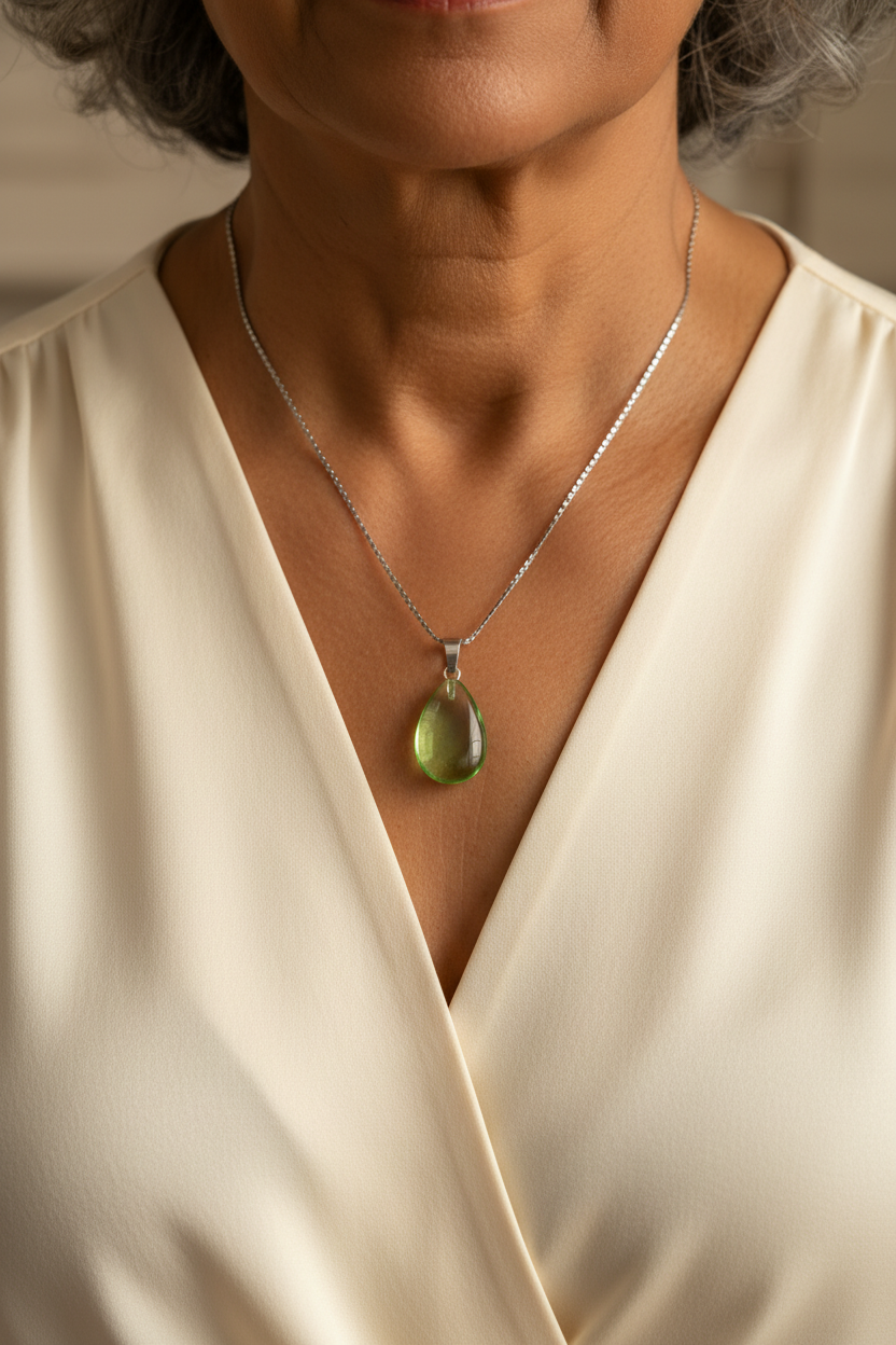 Miniature : Collier Péridot Goutte Facettée – Chaîne cubic en acier inoxydable argenté femme cou