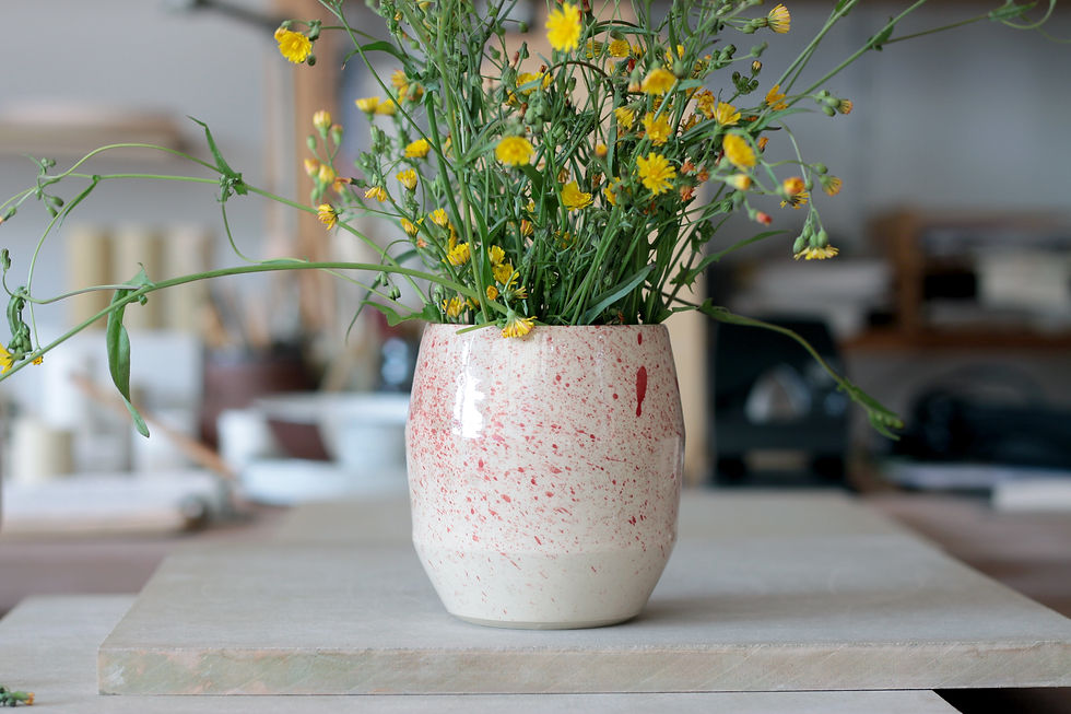 Thumbnail: vase | tan stoneware, hand-painted