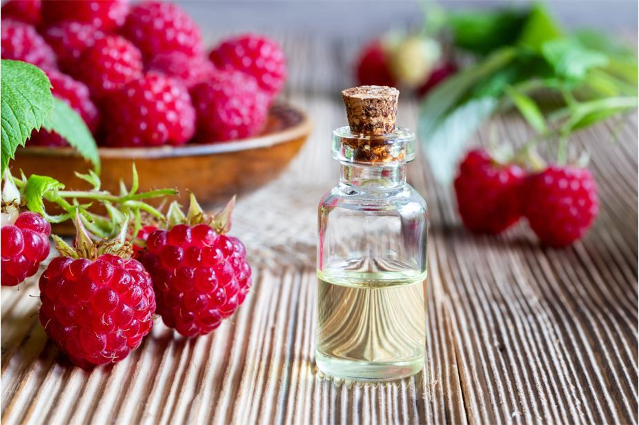 A bottle of raspberry seed oil
