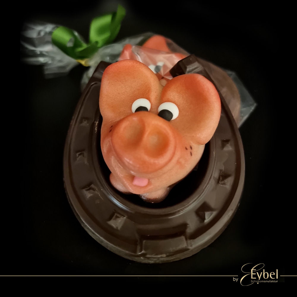 Hufeisen Zartbitterschokolade mit Marzipanschwein
