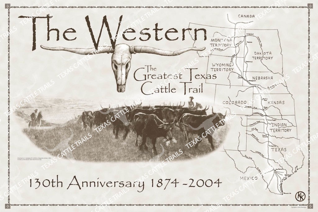 130th Anniversary Poster of the Western Cattle Trail: