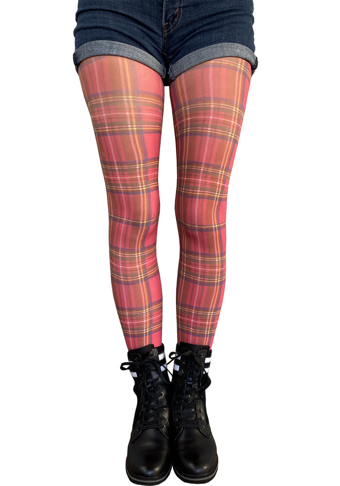 Red Plaid Patterned Tights for Women