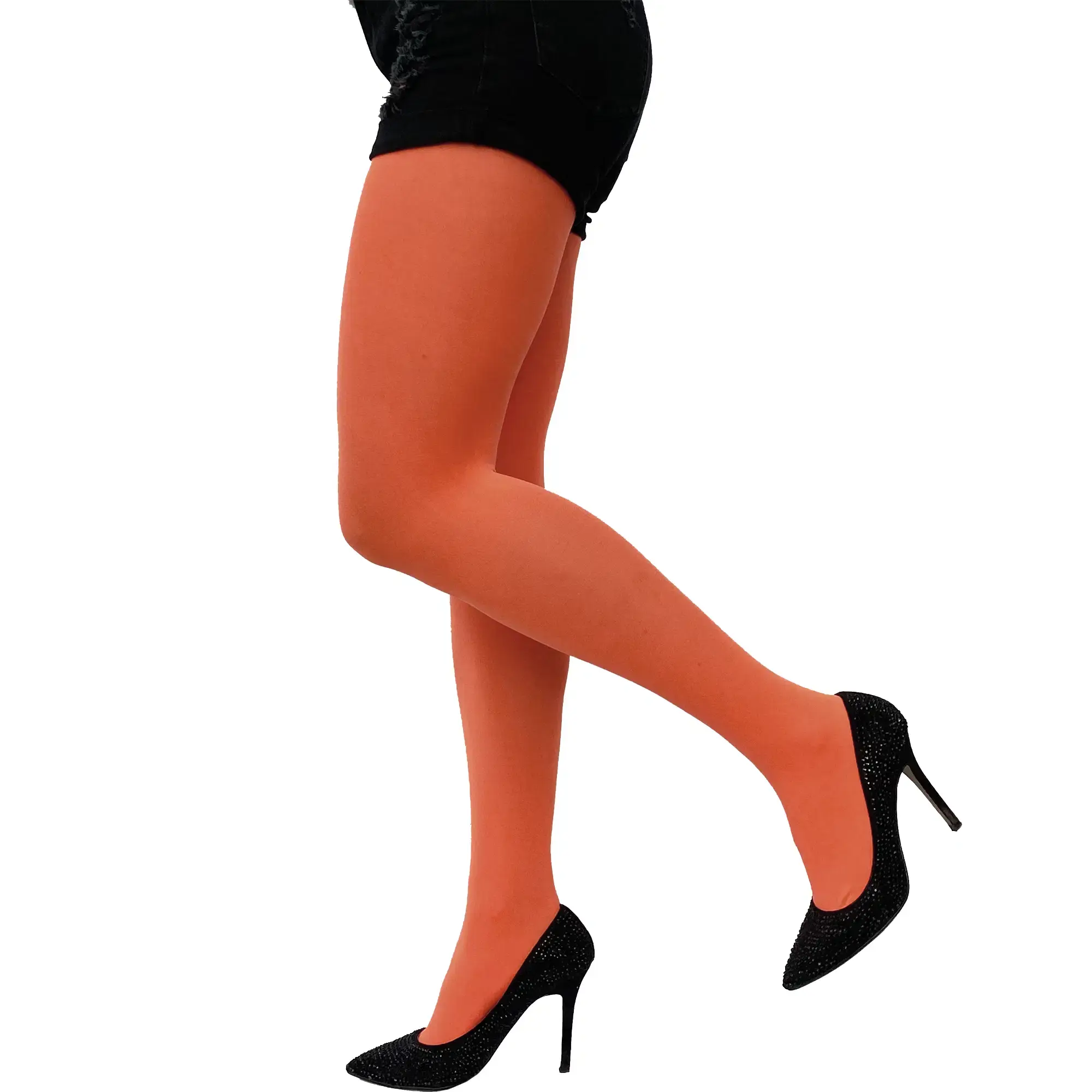 Tangerine Orange Opaque Tights For Women Malka Chic